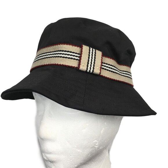 NEW Vintage Burberry Bucket Hat!  Black With Signature Stripe  Made in England - Picture 1 of 2